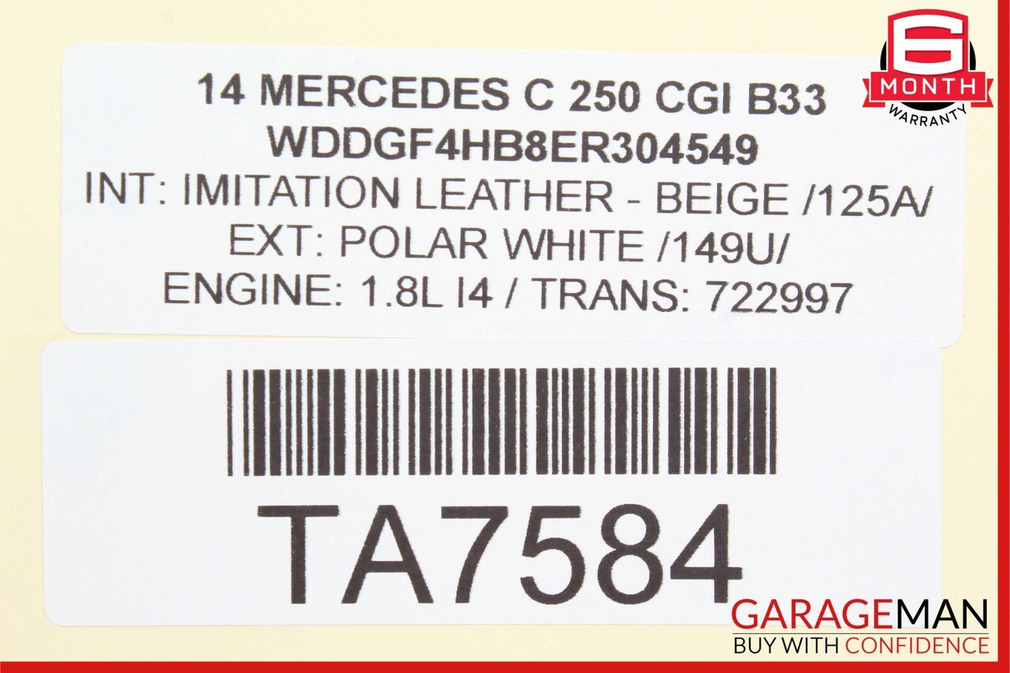 12-15 Mercedes W204 C250 C350 Rear Left Side Exterior Door Handle White OEM