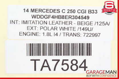 12-15 Mercedes W204 C250 C350 Rear Left Side Exterior Door Handle White OEM