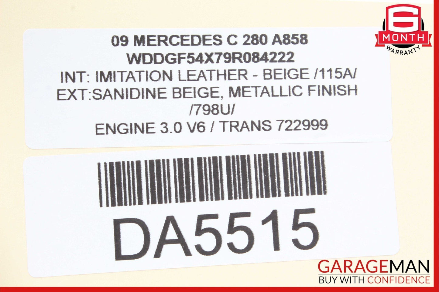 08-11 Mercedes W204 C280 Rear Right Passenger Side Interior Door Panel Beige OEM