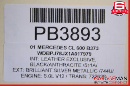 00-02 Mercedes W215 CL600 S600 Rear Diff Differential Axle Carrier Ratio 2.65