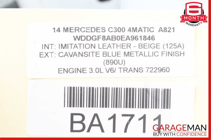 12-14 Mercedes W204 C300 C250 Sedan Right Passenger Exterior Door Handle Blue