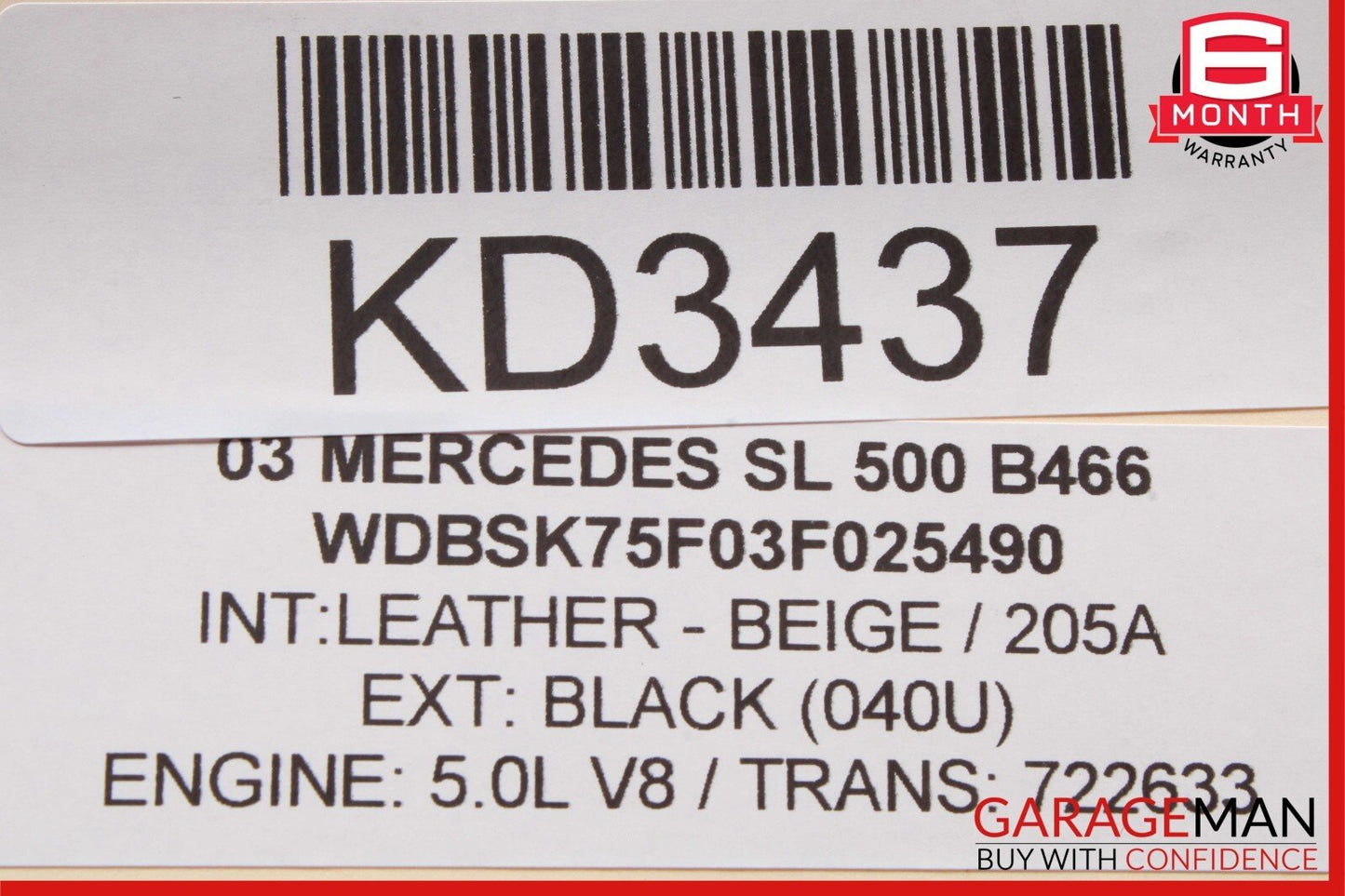 03-12 Mercedes R230 SL500 Convertible Left Side Roof Top Load Assist Cylinder