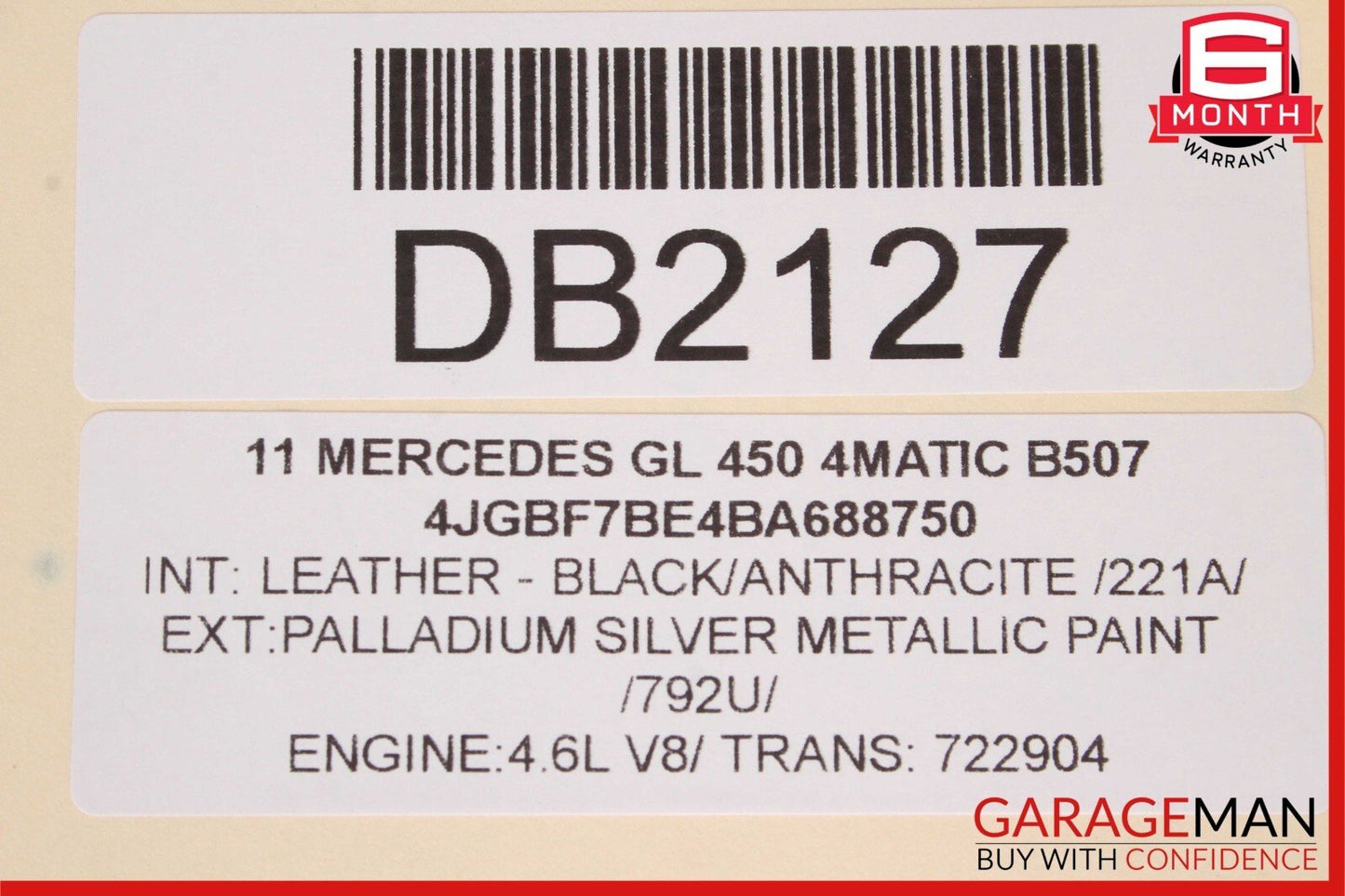 07-12 Mercedes X164 GL450 GL320 Front Right Side Top Upper Seat Cushion Black