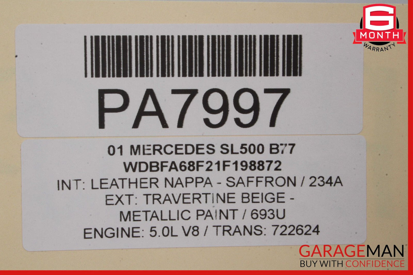 96-02 Mercedes R129 SL500 Front Right Passenger Side Top Upper Seat Cushion