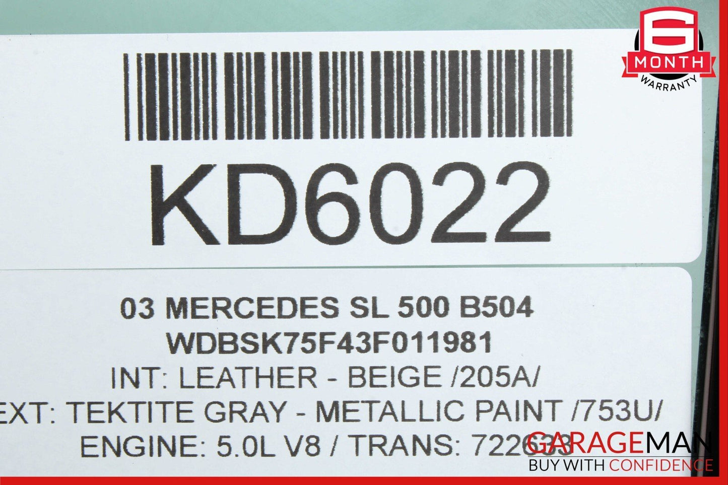 03-12 Mercedes R230 SL500 SL550 SL55 AMG Rear Left Side Quarter Window Glass OEM