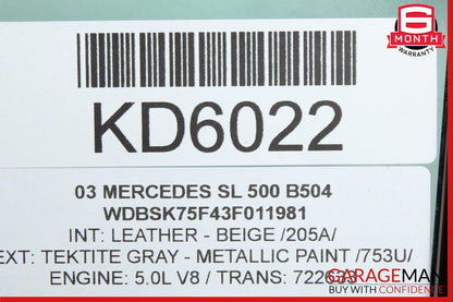 03-12 Mercedes R230 SL500 SL550 SL55 AMG Rear Left Side Quarter Window Glass OEM