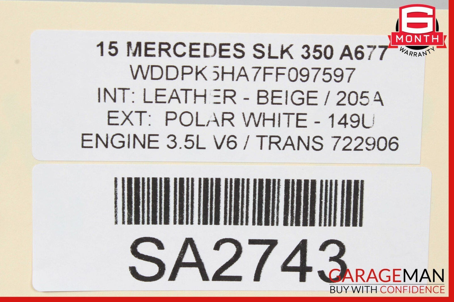 12-16 Mercedes R172 SLK350 Front Right Side Interior Door Panel Assembly Beige