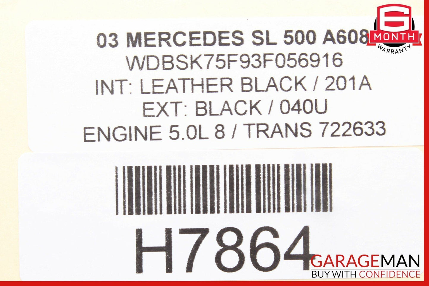 03-06 Mercedes R230 SL500 Rear Center Console Lid Cover Panel Leather Black