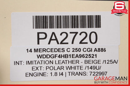 08-14 Mercedes W204 C250 C350 Front Right Side Top Upper Seat Cushion Beige OEM