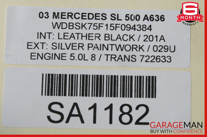 03-08 Mercedes R230 SL500 Convertible Roof Hard Top Folding Panel Silver