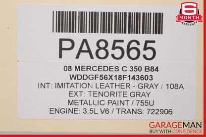 08-14 Mercedes W204 C300 C350 Left Rocker Panel Side Skirt Molding Cover Gray