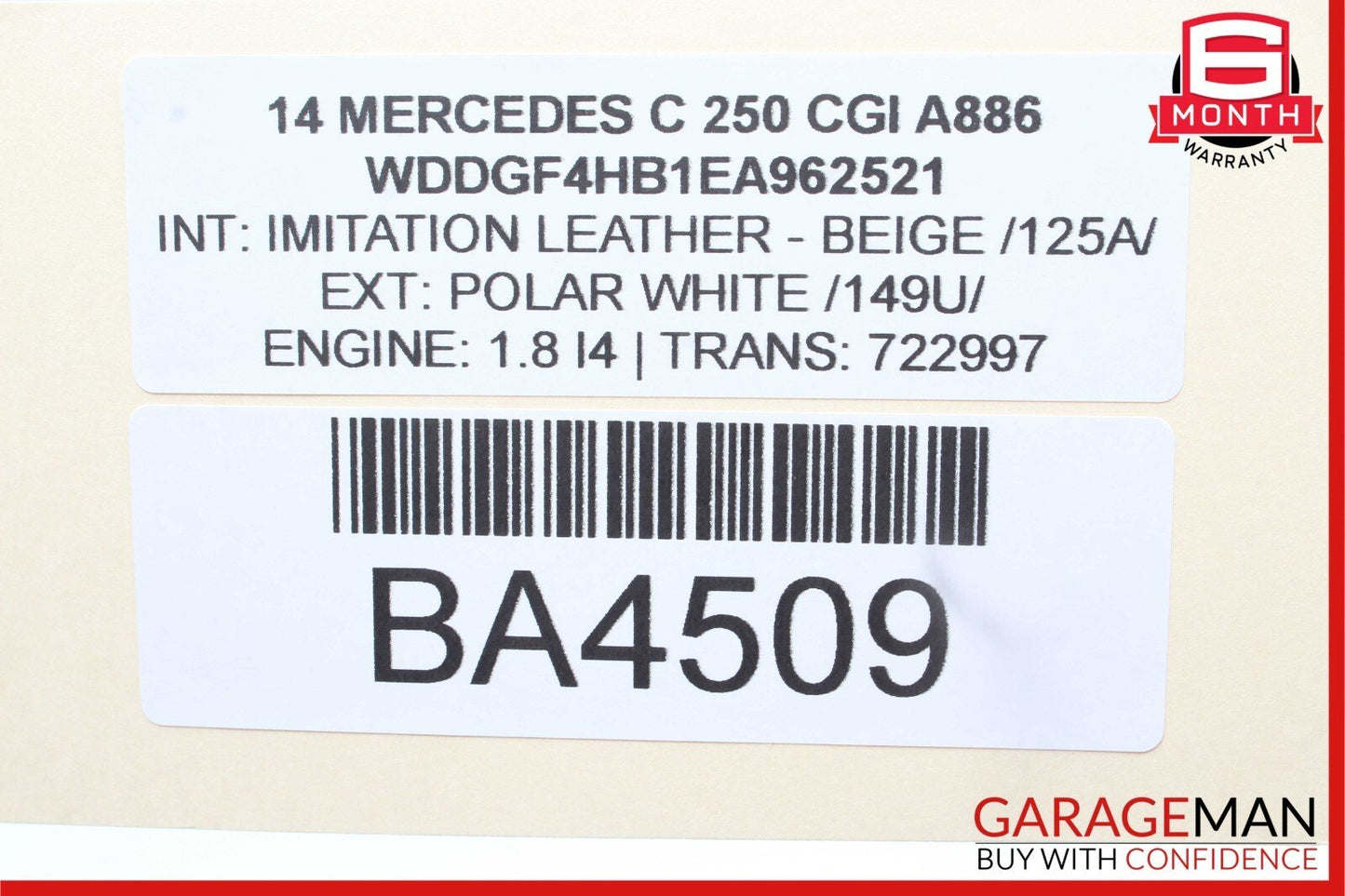12-14 Mercedes W204 C250 Rear Left Driver Side Exterior Door Handle Polar White