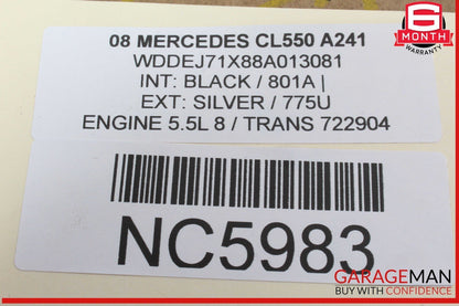 07-09 Mercedes W216 CL550 S63 AMG S450 Interior Rear View Mirror Gray OEM