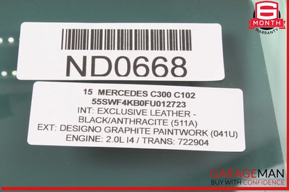 15-21 Mercedes W205 C300 C400 Rear Right Side Door Window Glass OEM