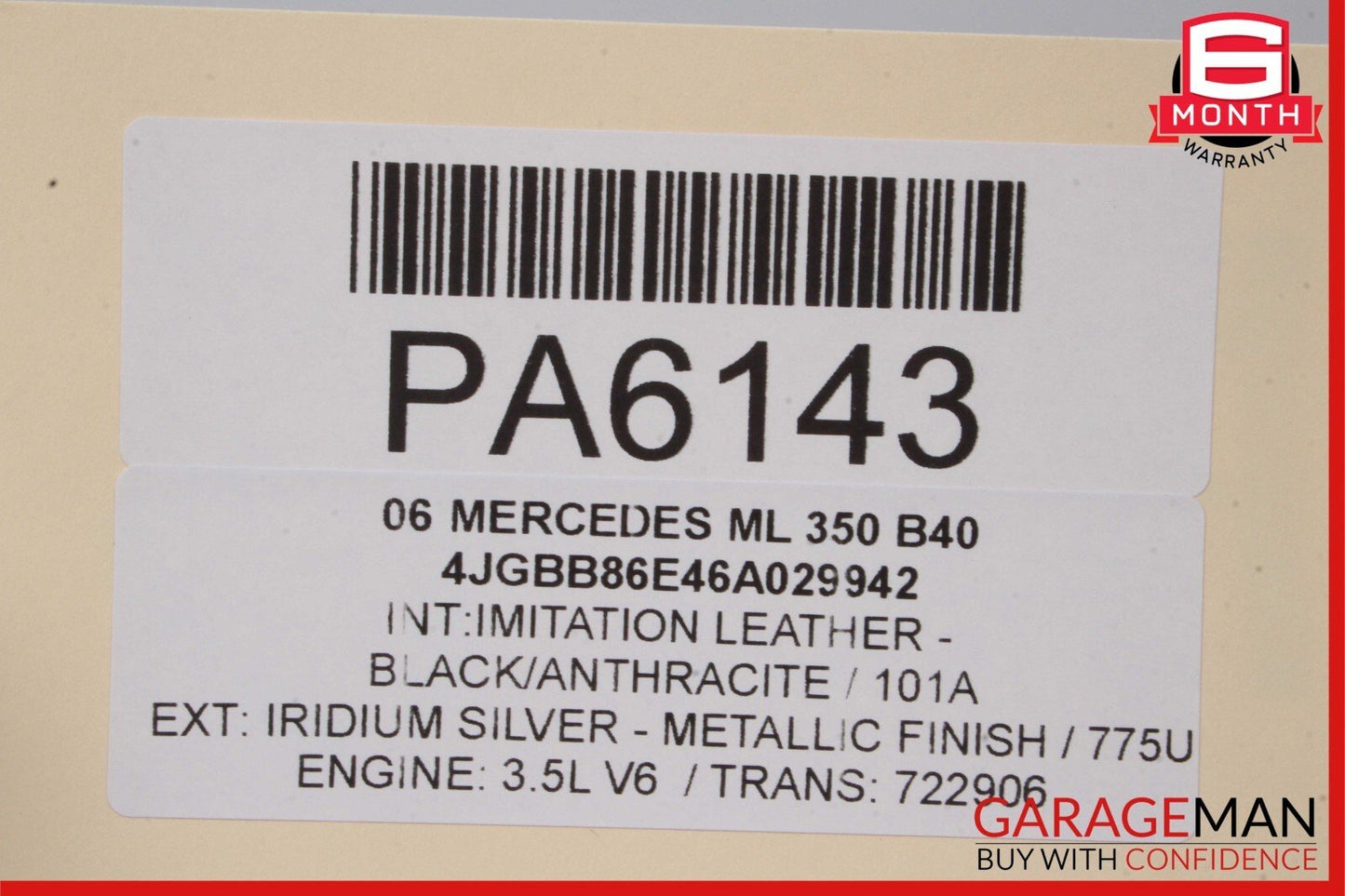 06-08 Mercedes W164 ML350 ML320 Front Right Side Top Upper Seat Cushion Black
