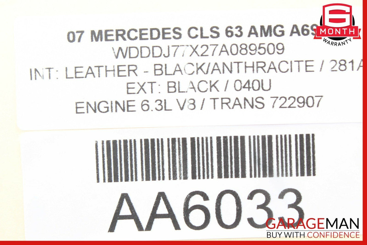 06-11 Mercedes W219 CLS63 AMG Front  Left Top Upper Seat Cushion Black OEM