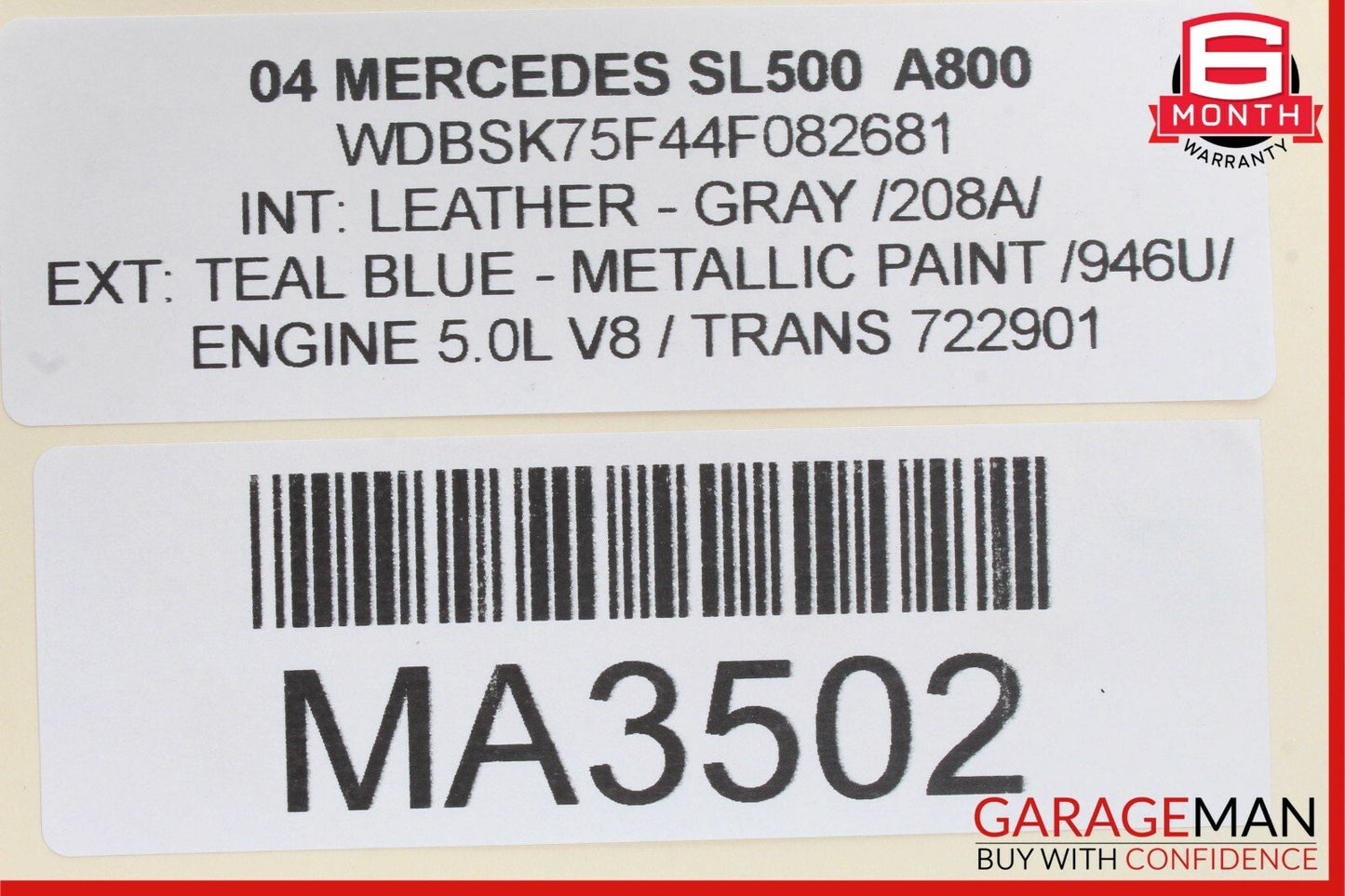 03-11 Mercedes R230 SL500 SL600 Convertible Left Main Top Drive Lift Cylinder