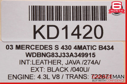 00-06 Mercedes W220 S430 S500 S55 AMG Rear Left Side Exterior Door Handle Black
