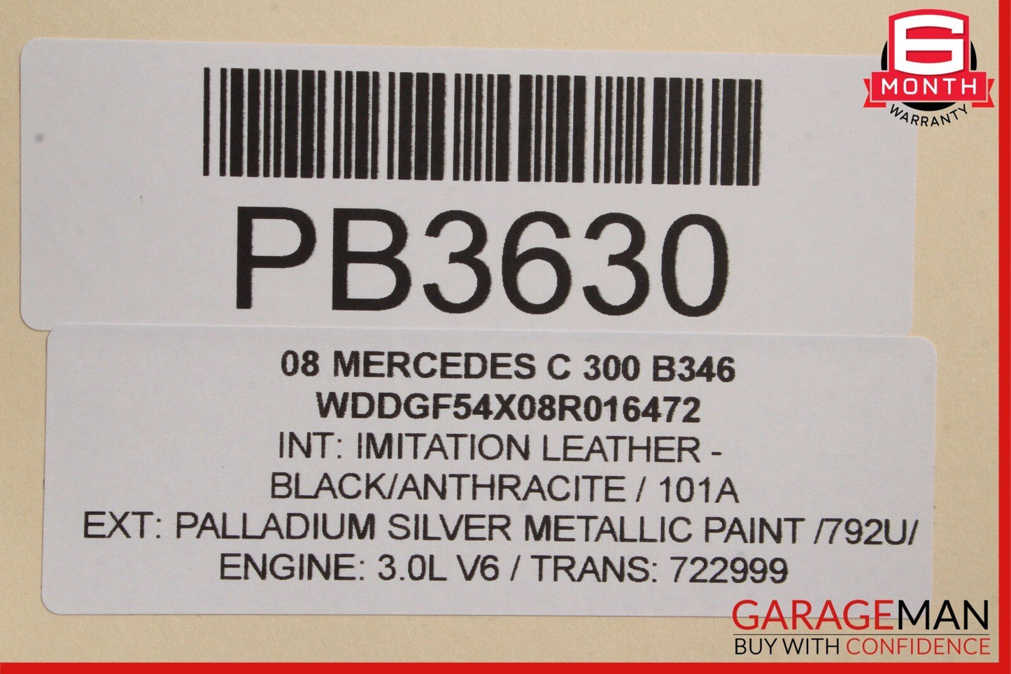08-14 Mercedes W204 C300 Sedan Rear Right Interior Door Trim Panel Black