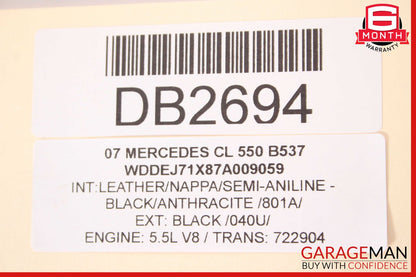 07-14 Mercedes W216 CL550 Front Right Top Upper Seat Cushion Black OEM