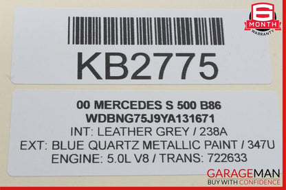 00-06 Mercedes W220 S500 S600 Front Left Driver Seat Headrest Head Rest Grey OEM