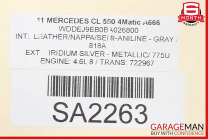 07-14 Mercedes W216 CL550 CL63 AMG Rear Center Console Storage Compartment Grey