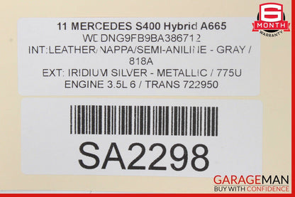 10-13 Mercedes W221 S400 S550 Front Right Passenger Top Upper Seat Cushion Black