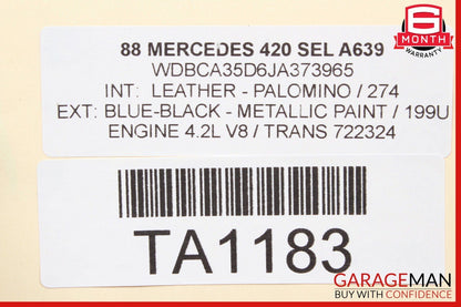 86-93 Mercedes W126 420SEL 560SEC Rear Subframe Sub Frame Crossmember OEM