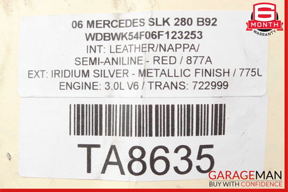 05-11 Mercedes R171 SLK350 SLK280 Rear Left Window Roof C Pillar Panel Silver