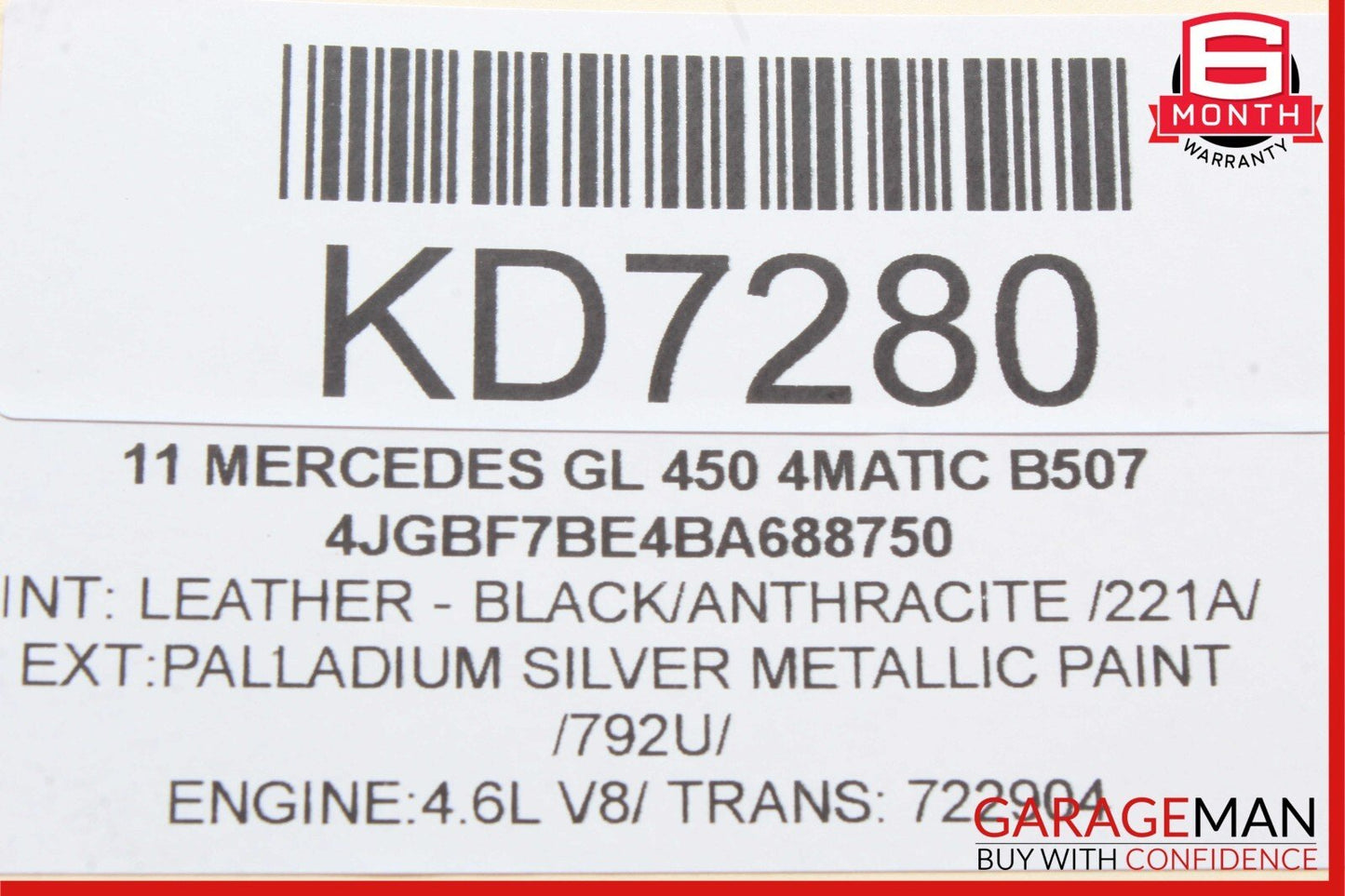 07-12 Mercedes X164 GL450 GL350 Rear Right Roof Rail Rack Cover Cap Chrome OEM