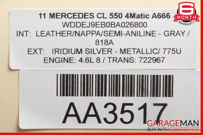 07-13 Mercedes W216 CL550 S550 Front Left Side Dash AC A/C Air Vent Trim Black