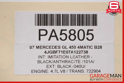 07-12 Mercedes X164 GL450 Front Right Side Top Upper Seat Cushion Anthracite