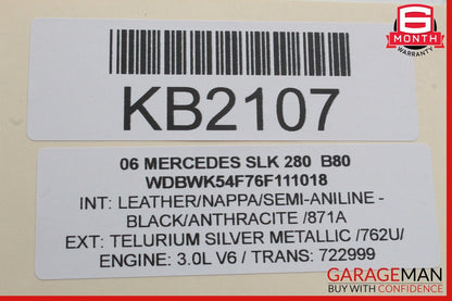 05-11 Mercedes R171 SLK280 Right Side Sun Visor Sunvisor Shade Black OEM