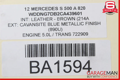07-13 Mercedes W221 S500 Rear Left Side Exterior Door Handle Keyless Go OEM
