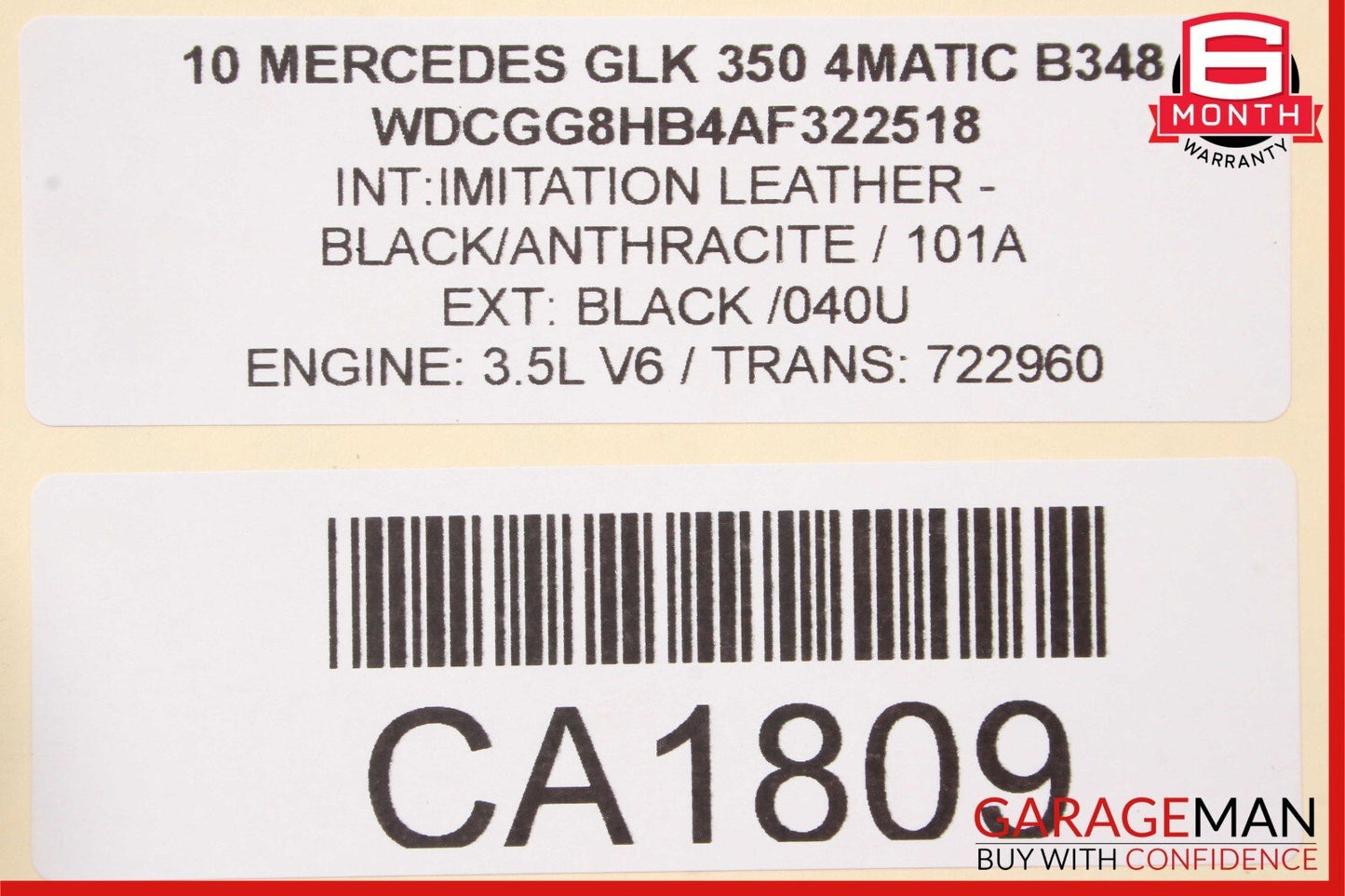 10-15 Mercedes X204 GLK350 Rear Right Side Interior Door Trim Panel Cover Black