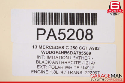 08-14 Mercedes W204 C250 Sedan Front Left Side Top Upper Seat Cushion Black