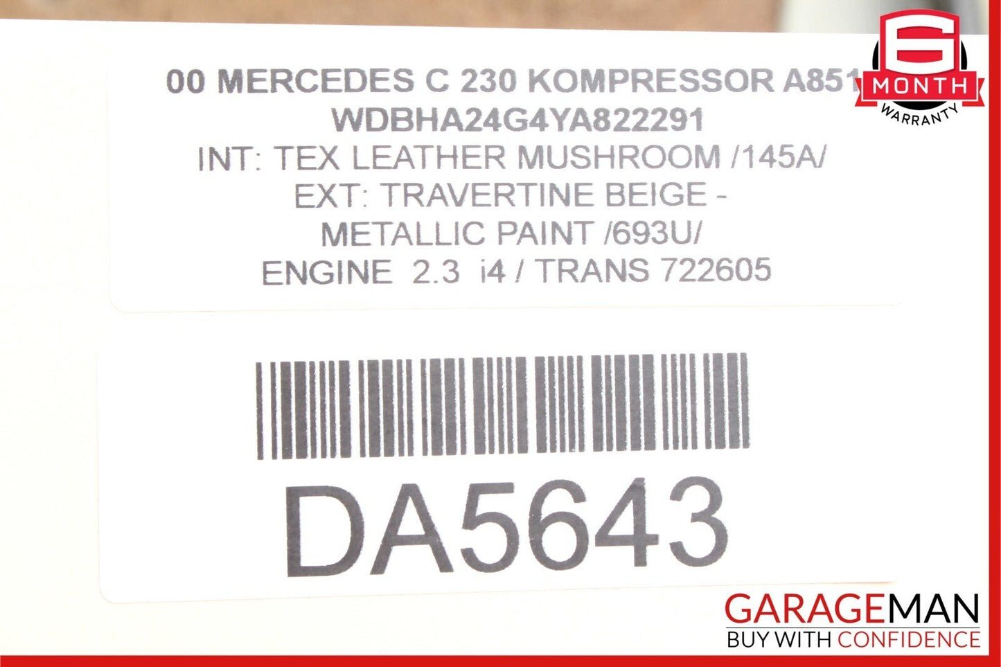 94-00 Mercedes W202 C230 Front Right Passenger Side Top Upper Seat Cushion Beige