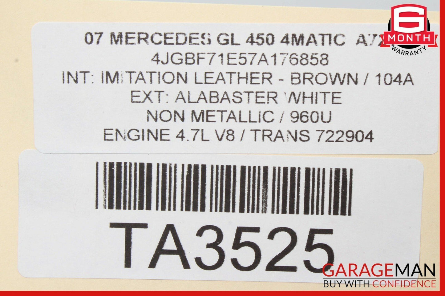 07-12 Mercedes X164 GL450 Rear Trunk Lid Tailgate Hatch Shell Glass Panel White