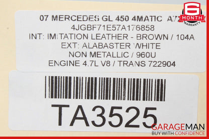 07-12 Mercedes X164 GL450 Rear Trunk Lid Tailgate Hatch Shell Glass Panel White