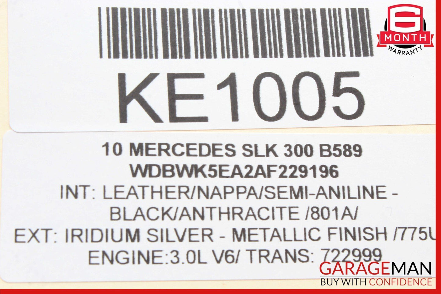 05-11 Mercedes R171 SLK300 Front Right Side Sun Visor Sunvisor Shade Black OEM