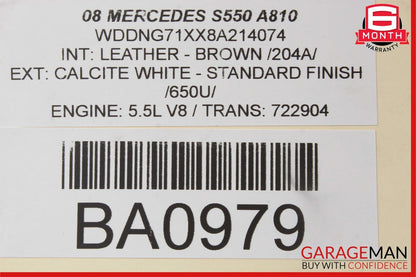 07-13 Mercedes W221 S550 S600 Rear Right Passenger Door Lock Latch Actuator OEM