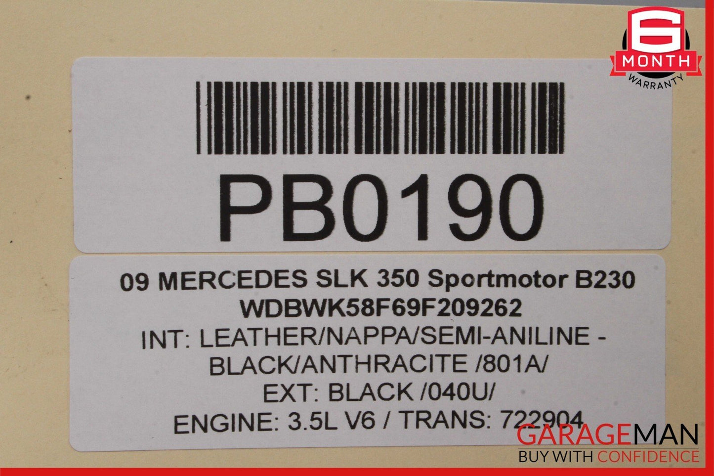 05-11 Mercedes R171 SLK280 SLK55 Convertible Hard Top Roof Folding Panel Black