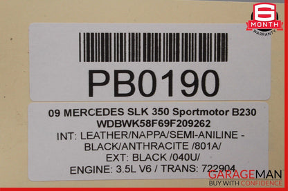 05-11 Mercedes R171 SLK280 SLK55 Convertible Hard Top Roof Folding Panel Black
