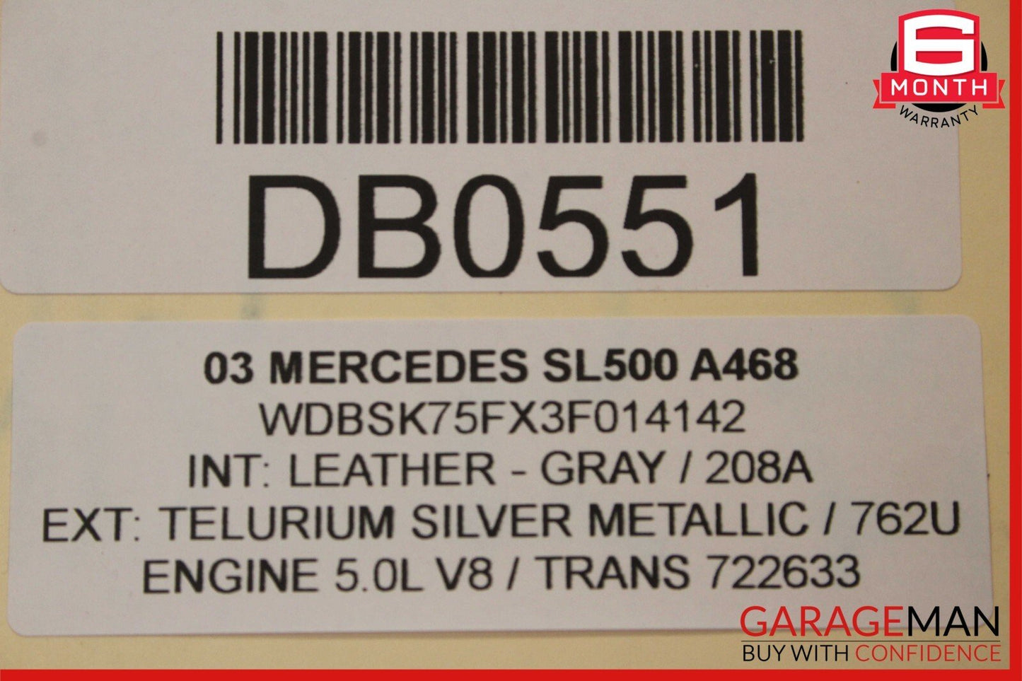 03-06 Mercedes R230 SL500 Front Right Side Upper Top Seat Cushion Cover Gray