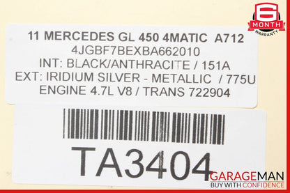 07-12 Mercedes X164 GL450 Rear Right Side Exterior Door Shell Assembly Silver