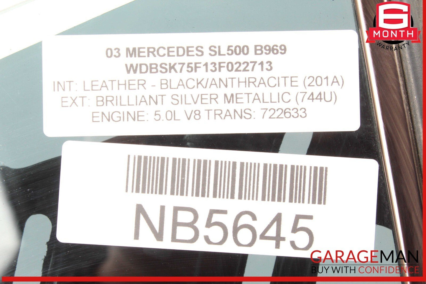 03-12 Mercedes R230 SL500 SL550 Rear Right Window Quarter Glass Regulator Motor