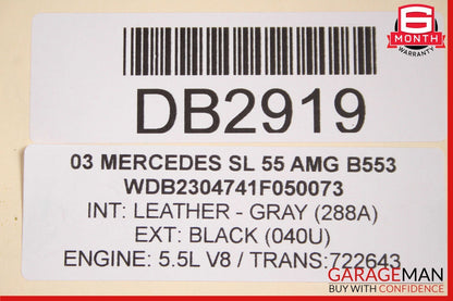 03-11 Mercedes R230 SL500 SL550 Rear Trunk Lid Deck Shell Panel Black OEM