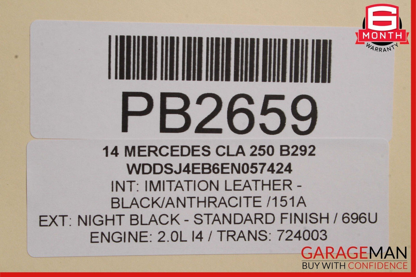 14-18 Mercedes W117 CLA250 Front Right Side Top Upper Seat Cushion Cover Black