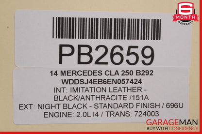 14-18 Mercedes W117 CLA250 Front Right Side Top Upper Seat Cushion Cover Black