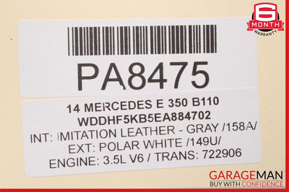 10-16 Mercedes W212 E350 E400 Front Right Side Top Upper Seat Cushion Gray